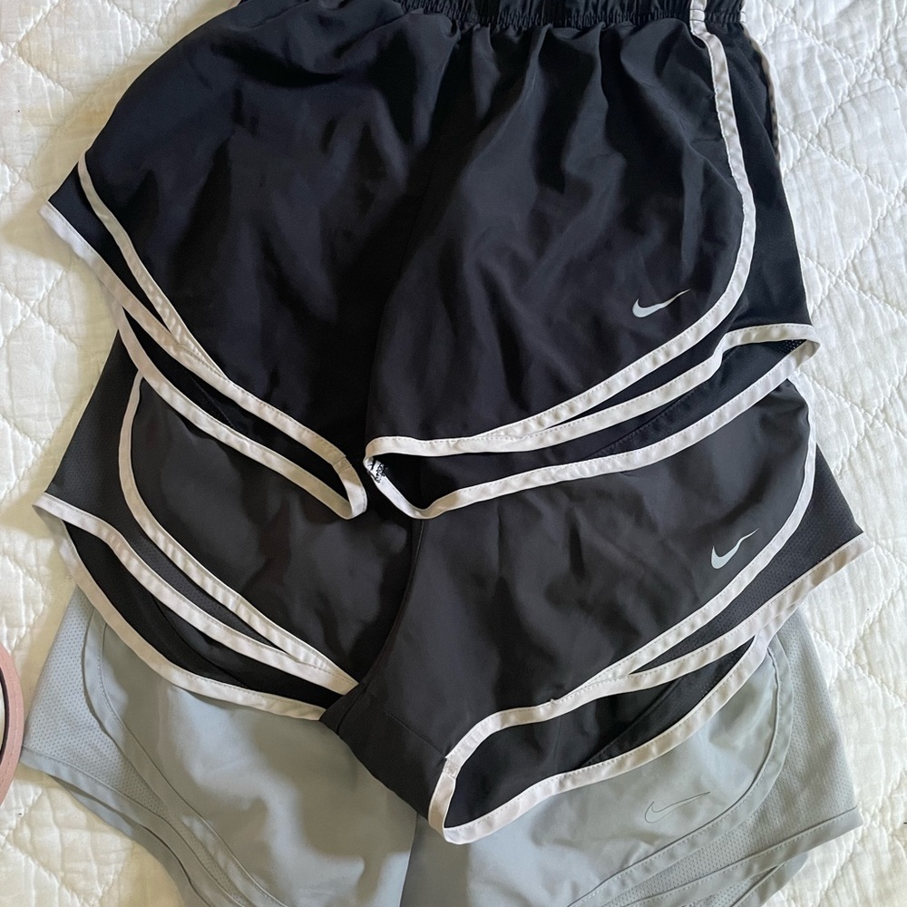 3 pairs of nike womens running shorts (grey, light grey, and black)!